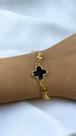 PULSEIRA FOLHEADA A OURO 18K MALHA E TREVO PRETO Ouro