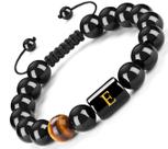 Pulseira FRG com Iniciais em Ônix Preto e Pedra Olho de Tigre