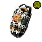 Pulseira Gemini Zodiac Leather com caveira e miçangas de madeira