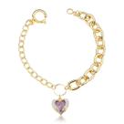 Pulseira Glamourosa Coração de Ametista e Banhada em Ouro 18k - Elegância Contemporânea