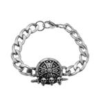 Pulseira Gótica Viking de Aço Inoxidável com Cruz Celta e Caveiras