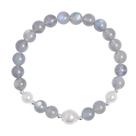 Pulseira Grey Moonstone e Faux Pearl em prata 925 para mulheres