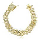 Pulseira Grossa 14mm Cuba Link Com Pedras Banhado a Ouro 18K