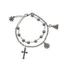Pulseira Hematita proteção Medalha de São Bento Nossa Senhora AR1523