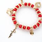 Pulseira Iansã Dourada Penduricalhos Cristal Vermelho