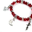 Pulseira Iansã Verm Brilho 5 Penduricalhos Cristal Silicone