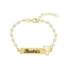 Pulseira Infantil Bebê Perola Nome Folheado a Ouro 18k