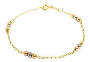 Pulseira Infantil Bolinhas TrÃªs Cores Em Ouro 18k