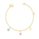 Pulseira Infantil Com Florzinhas Coloridas Folheada A Ouro