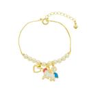 Pulseira infantil Menina Pérola Unicornio Banho de Ouro 18k