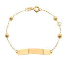 Pulseira infantil placa bolinha recém nascido em ouro 18k