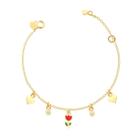 Pulseira Infantil Tulipa De Resina Folheada A Ouro