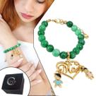 Pulseira Jade Colonial Verde Pingente Mãe Com Cristal Menino e Menina Banhado a Ouro