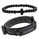 Pulseira Kit 02 GRATIDÃO Preto Fecho Strap Plug Ajustável Cruz e Esferas