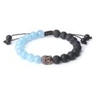 Pulseira Lava Rock Beaded com pingente de cabeça de Buda para homens e mulheres