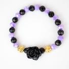 Pulseira Maria Mulambo Preto e Roxo Rosas Cristal Silicone