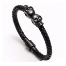 Pulseira Masculina Caveiras Gêmeas Couro - Black Edition