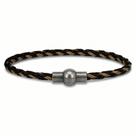 Pulseira Masculina Couro Trançado Mesclado Fino Prateado