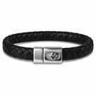 Pulseira Masculina Couro Trançado Preto Fecho Caveira