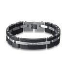 Pulseira masculina de aço inoxidável com detalhes em preto de 1,5 cm de largura Pulseira masculina de aço inoxidável com detalhes em preto de 1,5 cm de largura