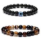 Pulseira Masculina De Bolinha Olho De Tigre Conjunto 2 Peças