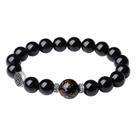 Pulseira masculina de obsidiana de 10 mm com detalhes em sândalo