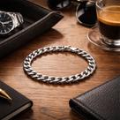 Pulseira Masculina Grossa 7,5mm Grumet Prateada em Aço Inox