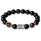 Pulseira masculina Obsidian com pérola de prata S925, estilo retrô B