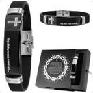 Pulseira Masculina Placa Pai Nosso Aço Inox social religioso casual catolico preto original silicone presente jesus