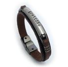Pulseira Masculina Thank Feita Em Couro Marrom Com Placa Metálica Gratidão Pulseira Masculina Thank Feita Em Couro Marrom Com Placa Metálica Gratidão