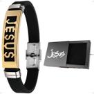 pulseira masculino aço dourada banhada + caixa moda masculina ajustavel catolica presente preta social casual original