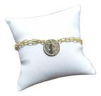 Pulseira Medalha De São Bento Folheada Ouro 18k Fecho Boia