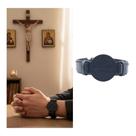 Pulseira Medalha São Bento Preta Couro Preto