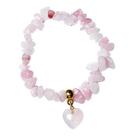 Pulseira Mini Coração Pedra Quartzo Rosa Cascalho Silicone