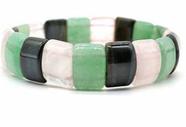 Pulseira multicolorida com miçangas de pedra com quartzo rosa e olho de tigre