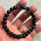 Pulseira Murano Italiano+ Pedra Ocean Blue Natural +Pedra Hematita Quadrada lapidada Nobre - PUL06