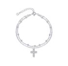 Pulseira my Ek Dupla Camada Prata S925 Com Crucifixo E Zircônia