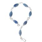 Pulseira Navete Pedra Quartzo Azul Ranhurado Prateado