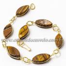 Pulseira Navete Ranhurado Olho de Tigre Dourado - 5 Unidades - Atacado