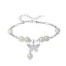 Pulseira Nephrite Jade Beads com pingente de borboleta em prata S925