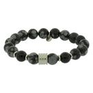 Pulseira Nordic Folke Pedra Obsidiana Floco de Neve e Ágata Negra 10mm Aço 22cm