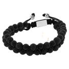 Pulseira Nordic Vulcan Pedra Vulcânica e Ágata Negra 6mm 18 a 25cm Ajustável