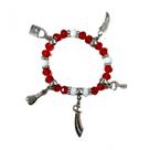 Pulseira Ogum Vermelho Branco Penduricalhos Cristal Silicone