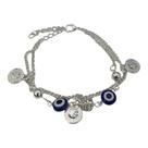 Pulseira Olho Grego Azul corrente prateada com moedas