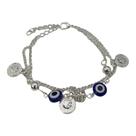 Pulseira Olho Grego Azul corrente prateada com moedas