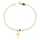 Pulseira Olho Grego Com Crucifixo Folheada A Ouro Pulseira Olho Grego Com Crucifixo Folheada A Ouro