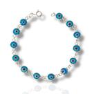 Pulseira Olho Turco / Grego Azul Claro Prata 925 Legítima