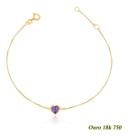 Pulseira Ouro 18k 750 Adulto Coração De Zircônia 5mm 21cm Ametista Roxa
