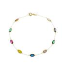Pulseira Ouro 18k 750 Pedras Ovais 7mm Com 18cm