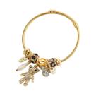 Pulseira Pandora Feminina Em Aço Inoxidável Dourado Com Pingente De Urso Personalizado E Letra,
